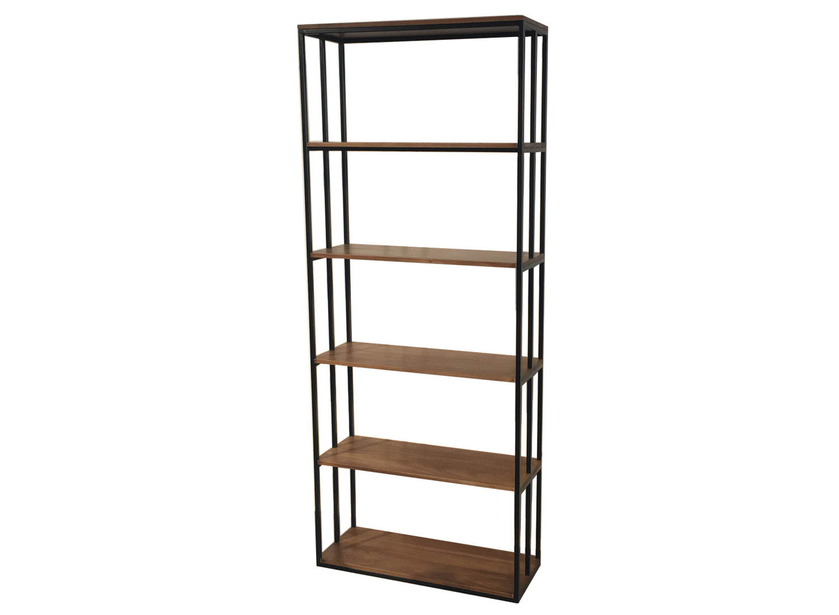 Aptos Book Case, Black Metal and Solid Wood, 73&quot; Tall