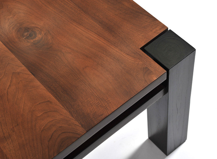 Hand Crafted Walnut Coffee Table; Contrasting Black Leg, Contemporary Design