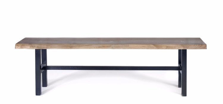 Contemporary Solid Walnut Bench, Handcrafted, Live Edge Detail; Rich natural walnut slab 1.5" thick on black legs; available at www.gingkofurniture.com